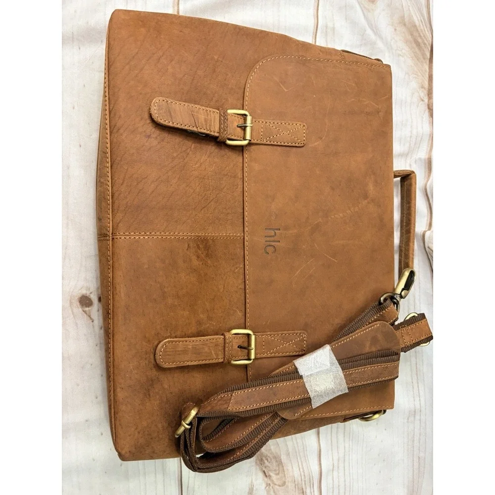 HLC Genuine Leather Laptop Messenger Bag Briefcase 16